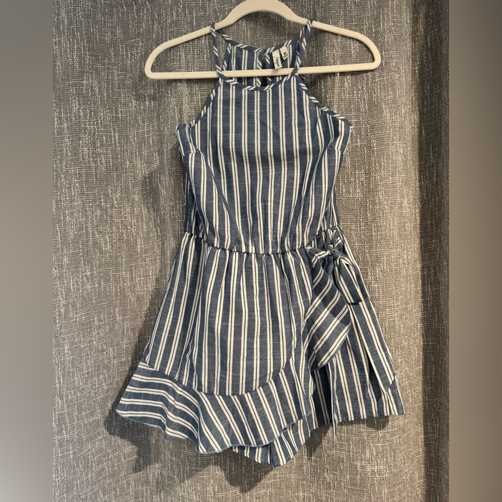 Speechless Navy and White Striped romper with wrapped skirt